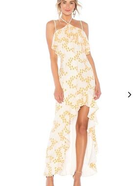 Lovers + Friends White Maxi Slip Dress with Yellow Floral Print